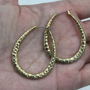 Hammered Gold Tone Oval Hoop Earrings Jewelry‎ Lever Back Classic Minimalist